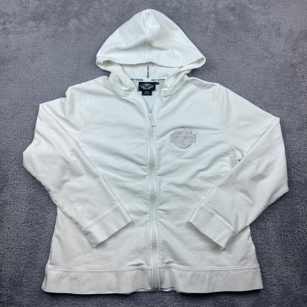 Harley-Davidson Zip Up Hoodie Womens 1W White Studded Logo 99055-07VW 2009